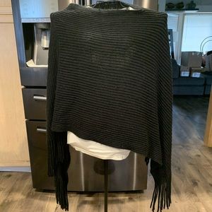 Black fringe knit poncho